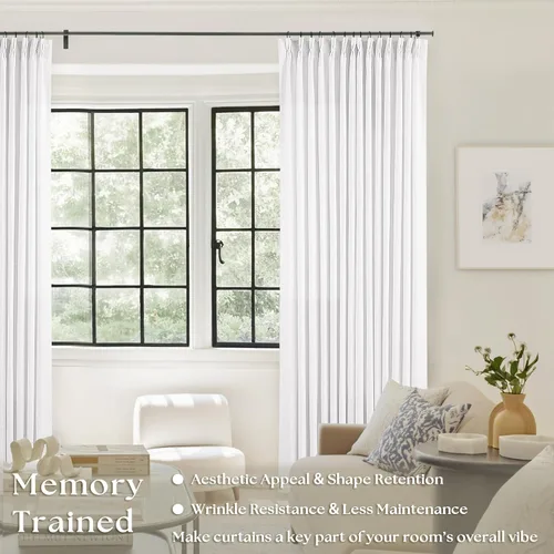 Miniatura 65 de Cortinas de lino natural con pliegues fruncidos de 120 pulgadas de largo para sala de estar, cortinas plisadas con ganchos y lengüeta trasera
