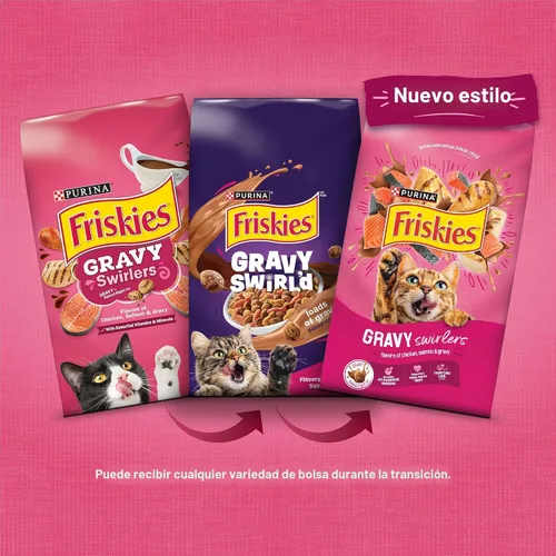 Miniatura 2 de Purina Friskies - Remolinos de salsa con sabores de pollo, salmón y salsa, comida seca para gatos, bolsa de 3.15 libras