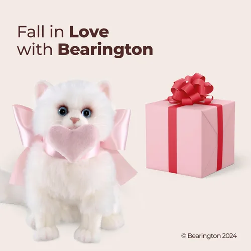 Miniatura 5 de Peluche de Gato de la Colección Bearington - Peluche de Gato Realista y Felpa Blanca para Niñas - Linda Gatita de 25 cm