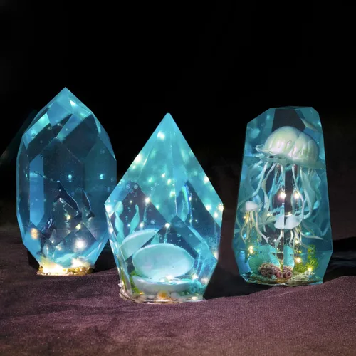 Miniatura 4 de Kit de preservación de flores de resina de molde de silicona de gema de cristal grande con cadena de luces LED, paquete de 9