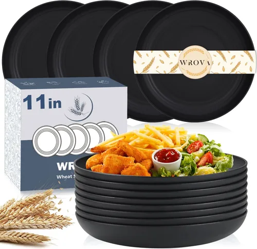 Miniatura 19 de Wrova Platos de paja de trigo – Juego de 8 platos llanos irrompibles de 8 pulgadas – Platos de plástico aptos para lavavajillas y microondas