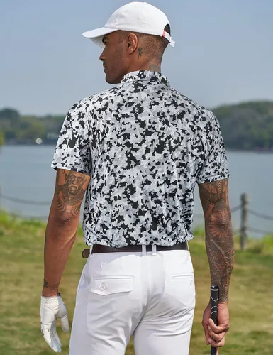 Miniatura 103 de TAPULCO Camisetas tipo polo de secado rápido para hombre, diseño de camuflaje, atléticas, ligeras, transpirables, casuales, para golf