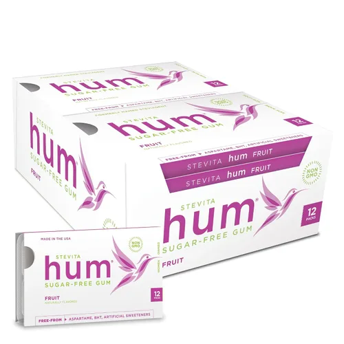 Miniatura 8 de Stevita Hum, Bubblegum - Goma de mascar sin azúcar - 12 piezas, paquete de 12 - Apoya la salud oral - Sin OMG, vegetariano, keto, sin gluten - 72