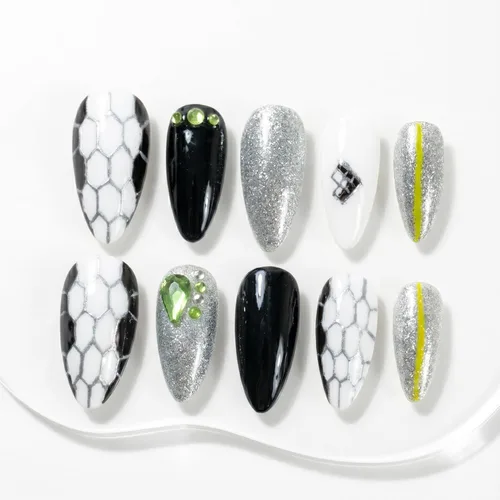 Miniatura 33 de Sun&Beam Nails Uñas a presión hechas a mano medianas con diseño de concha rosa metálica con acabado brillante, 10 piezas para uso diario y ocasiones