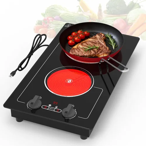 VBGK - Placa de cocina eléctrica, estufa eléctrica de 110V y 2100W con control de perilla, diseño de encimera/integrado con 9 niveles de potencia,