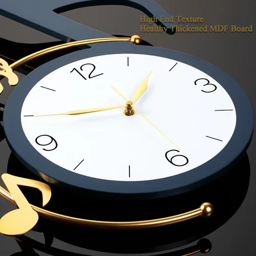 Miniatura 3 de Dankeit Reloj de pared decorativo de cuarzo con péndulo, funciona con pilas, arte de notas musicales para sala de estar, cocina, hogar, baño