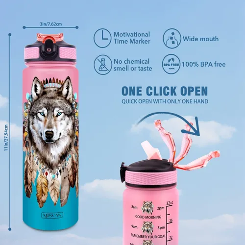 Miniatura 2 de Botellas de agua de 32 onzas, con marcador de tiempo, botella de agua reutilizable, botella de agua deportiva, botellas de agua de plástico, botella