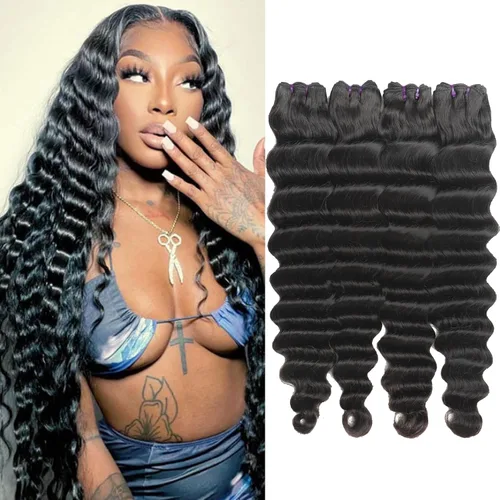 Miniatura 19 de Paquetes de cabello brasileño suelto de onda profunda con cierre, 3 paquetes y cierre de cabello humano de 10, 12, 14+10 pulgadas, 100% sin