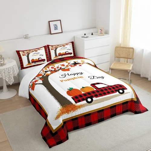 Miniatura 14 de Juego de edredón de calabaza de otoño tamaño individual para niños y niñas, juego de ropa de cama para niños, mujeres y hombres, ultra suave