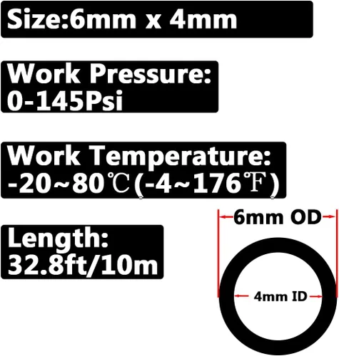 Miniatura 2 de Tubo neumático de 0.236 in x 0.157 in Tubo de manguera de tubo de aire PU de 32.8 pies para línea de aire o transferencia de agua (negro)
