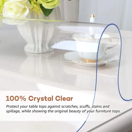 Miniatura 4 de RostiKong Protector redondo de plástico transparente de 16 pulgadas de diámetro, lavable de vinilo de PVC, protector de mesa de comedor, protector
