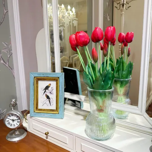 Miniatura 4 de Tulipanes falsos de tacto real premium de 16 pulgadas, flores artificiales con brotes, tallo flexible fácil de moldear, tulipanes falsos