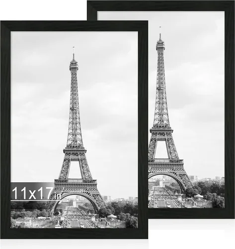 Miniatura 11 de iRahmen - Juego de 2 marcos de fotos de 4 x 6, marco de madera negro con cristal de alta definición, para mostrar fotografías de 3.5 x 5