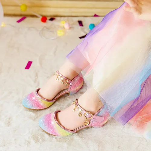 Miniatura 2 de Furdeour Zapatos de vestir para niñas, zapatos de princesa con tacón alto de cristal, puntera cerrada, fiesta, boda, flores, zapatos para niñas