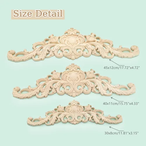 Miniatura 3 de MUXSAM Juego de 2 calcomanías decorativas de tallado en madera larga sin pintar, para pared, puerta, armario, armario, tocador, mantel, escalera