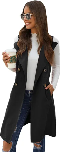 Miniatura 5 de GORGLITTER Chaleco largo sin mangas con cuello abierto para mujer, chaqueta larga con bolsillo
