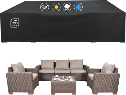 Miniatura 14 de AKEfit Fundas para Muebles de Patio, 500D Impermeable de Servicio Pesado para Mesa de Patio Cuadrada y Rectangular para Exteriores y Fundas de Negro