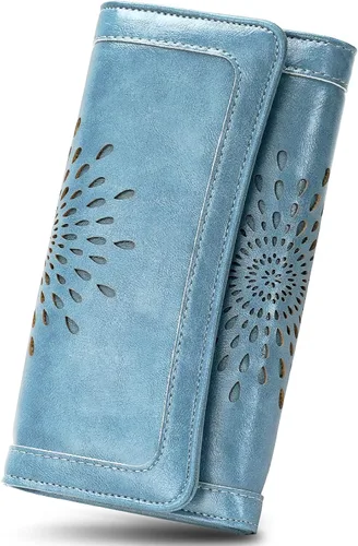 Miniatura 11 de Aphison - Cartera larga de cuero suave RFID para mujer, con caja de regalo