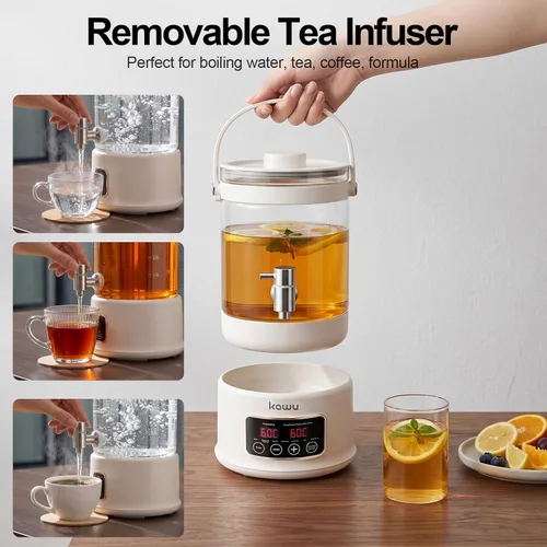 Miniatura 5 de Kawu Hervidor eléctrico, dispensador de agua caliente 7 en 1, olla saludable para té y café, hervidor de té de vidrio de 2.5 litros con control