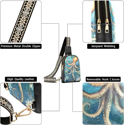 Miniatura 5 de Sling Backpack Octopus Vintage Sling Bag for Women Crossbody Shoulder Bag Leather Fanny Pack Chest Bag for Travel Hiking 202A1783