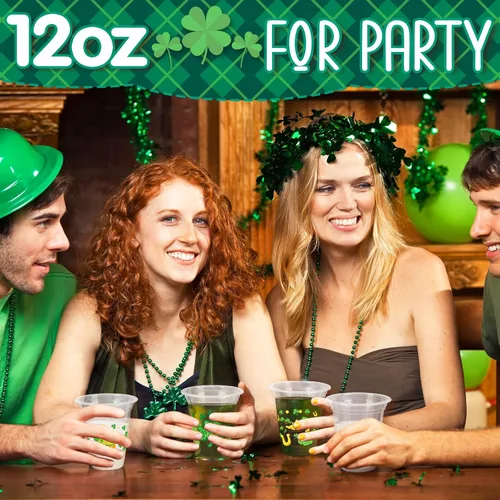 Miniatura 6 de Vasos desechables para el día de San Patricio, 50 vasos de plástico transparente desechables de trébol verde de 12 onzas con múltiples estilos