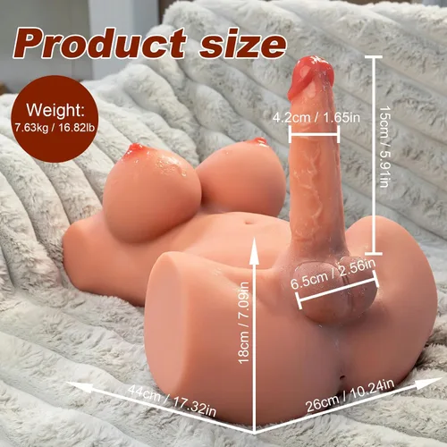 Miniatura 4 de Muñeca sexual transexual Torso Consolador de silicona Muñeca sexual eléctrica Enchufe rápido y consolador retráctil Pechos grandes de gelatina