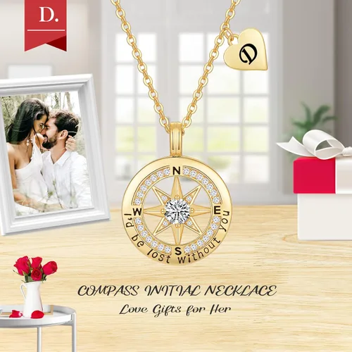 Miniatura 3 de Peeshow Letter Necklace for Women 18k Gold Compass Initial Necklaces for Her Gift for Wife Jewelry on Anniversary Birthday Gifts for Wife form
