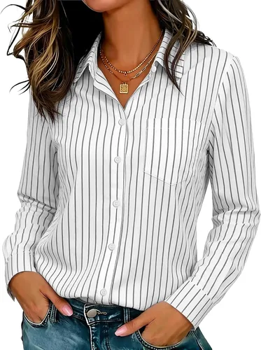 Miniatura 23 de Camisas elásticas suaves sin arrugas con botones para mujer, tops transpirables que absorben la humedad para vestir casual de trabajo