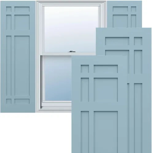 Persianas de montaje fijo estilo misión San Juan Capistrano de PVC True Fit de 12"W x 25"H, azul pacífico (por par - herrajes no incluidos)