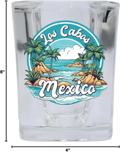 Miniatura 3 de Los Cabos Mexico Design A Souvenir - Vaso de chupito cuadrado de 2.5 onzas, base azul, paquete de 2