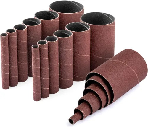 Miniatura 16 de Powertec 11210 - Mangas de lija de 4.5 pulgadas para lijadora de husillo, grano 120, papel de lija de óxido de aluminio de diámetro 1/2 pulgada