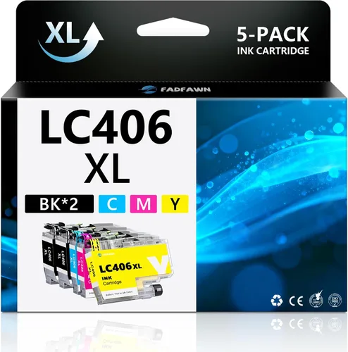 LC406XL - Paquete de 5 cartuchos de tinta de repuesto para Brother LC406 XL, funciona con impresora MFC-J6955DW MFC-J6555DW MFC-J5955DW MFC-J5855DW