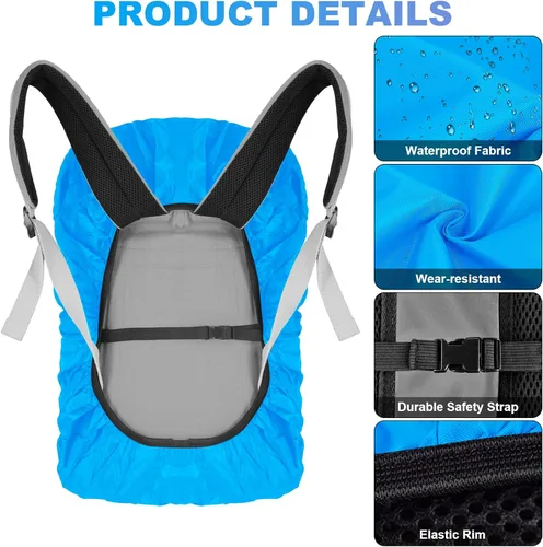 Miniatura 5 de LAMA 2 fundas impermeables de lluvia para mochila, protector reflectante a prueba de lluvia para antipolvo y antirrobo, L 41L-55L negro y azul Negro