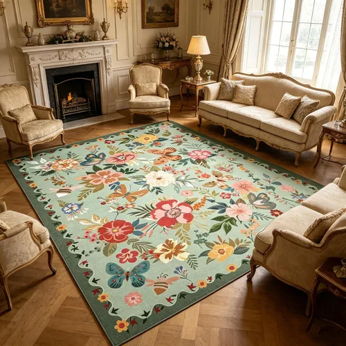 Miniatura 95 de Ukeler - Alfombra rústica con diseño floral para sala, dormitorio, comedor, Country rústico, Azul (luxury blue)