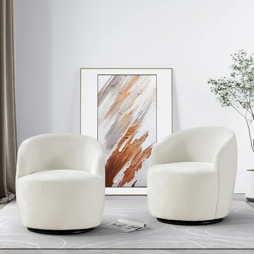 Miniatura 11 de Wrofly Silla giratoria de barril moderna, cómoda silla giratoria Boucle, cómoda silla redonda de chenilla, pequeña silla tapizada para sala