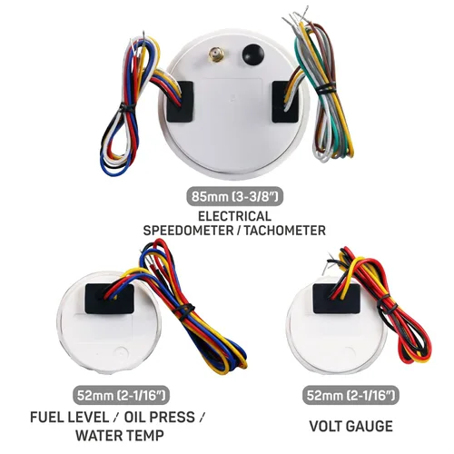 Miniatura 5 de RACETECH - Juego de 5 medidores 85 mm (3-3/8") 2 en 1 velocímetro GPS 120 MPH tacómetro 8000 RPM indicador de luz y odómetro - 52 mm (2-1/16")
