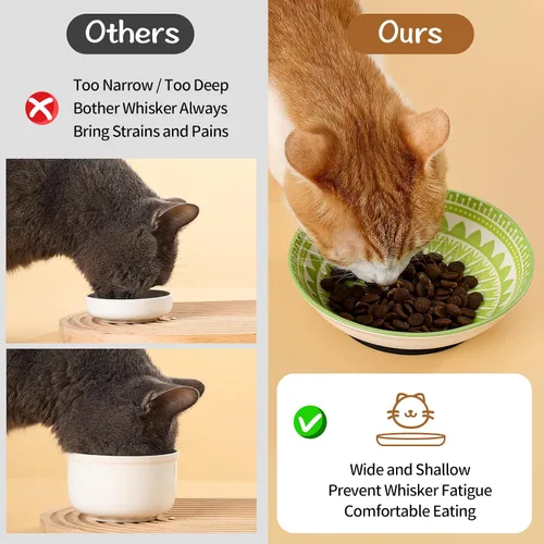 Miniatura 4 de Fairy Tales - Juego de 6 cuencos de cerámica coloridos para gatos, platos de alimentación con alfombrilla antideslizante, plato ancho poco profundo