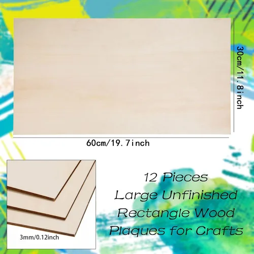 Miniatura 2 de Paquete de 12 hojas de tilo para manualidades - 12 x 24 x 1/8 pulgadas - 3 mm de espesor, hojas de madera contrachapada con superficies lisas