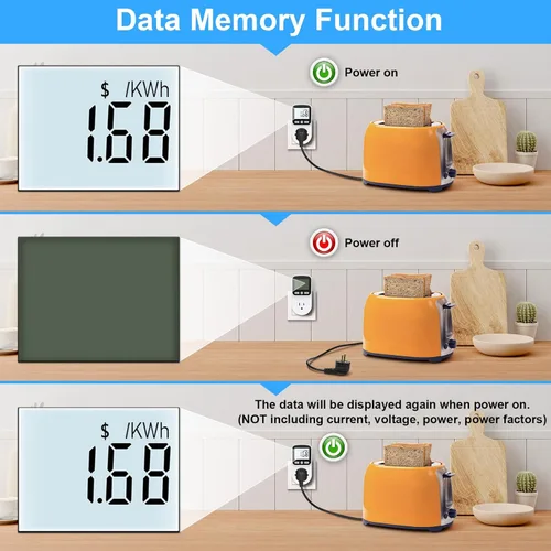 Miniatura 6 de Medidor de vatios mejorado, medidor de potencia, monitor de energía para el hogar, monitor de uso eléctrico, medidor de voltaje de energía