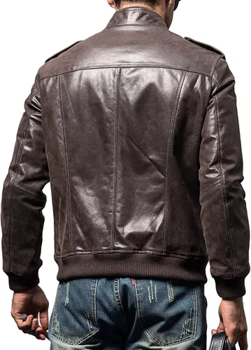 Miniatura 2 de FLAVOR Chaqueta de piel auténtica para hombre, estilo retro, color marrón