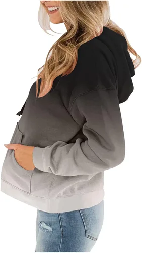 Miniatura 2 de Sudadera de manga larga con capucha y estampado a cuadros para mujer, sudadera suelta con cordón ajustable, tallas grandes