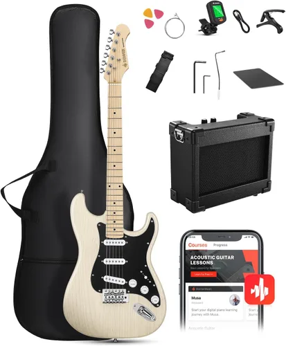 Miniatura 9 de DONNER DST-80 - Juego de guitarra eléctrica para principiantes de 39 pulgadas con amplificador, pastilla clásica SSS completa con estuche, afinador