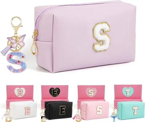 Miniatura 47 de AIBFRID 2 piezas de bolsas de maquillaje iniciales para mujeres, regalos de cumpleaños para niñas de 4 5 6 7 8 9 10 11 12 años, bolsas de cosméticos