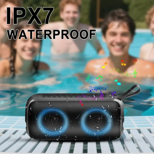 Miniatura 6 de Hupoaf Altavoz Bluetooth, altavoz inalámbrico portátil 2026 con sonido fuerte 6D, IPX7 impermeable, llamada HD, luces RGB, tiempo de reproducción