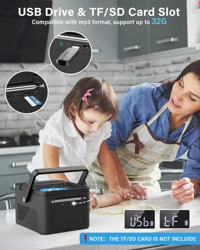 Miniatura 10 de Boombox Reproductor de CD y Casete Bluetooth5.1 con batería de 5000 mAh, altavoces estéreo duales de 5 W, reproductor de CD recargable con radio FM