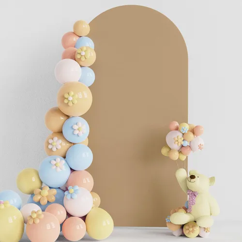 Miniatura 8 de Soporte de arco de boda Putros de 7.2 pies beige con forro de spandex ajustado y parte superior redonda Chiara para cubrir soportes de telón