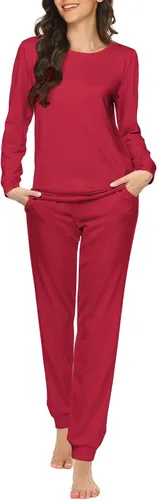 Miniatura 278 de Ekouaer Conjunto de pijama de manga larga para mujer, ropa de dormir suave con cuello redondo y bolsillos