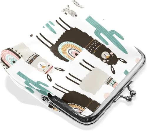 Miniatura 4 de Monedero retro con hebilla de cierre de beso, cartera pequeña para mujeres y niñas, Linda llama.