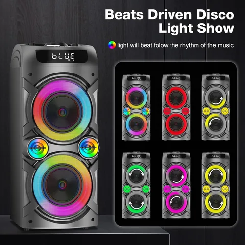 Miniatura 5 de Bocina Bluetooth portátil TYOTY 100W potente inalámbrica Boombox con emparejamiento TWS, sonido estéreo fuerte, graves profundos, grandes altavoces