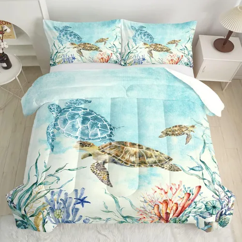 Miniatura 3 de CVHOUSE Juegos de Edredón de Tortuga Marina King para Amantes del Océano, Juegos de Ropa de Cama Turtle Beach King Set, Colcha de Tortuga, Edredón